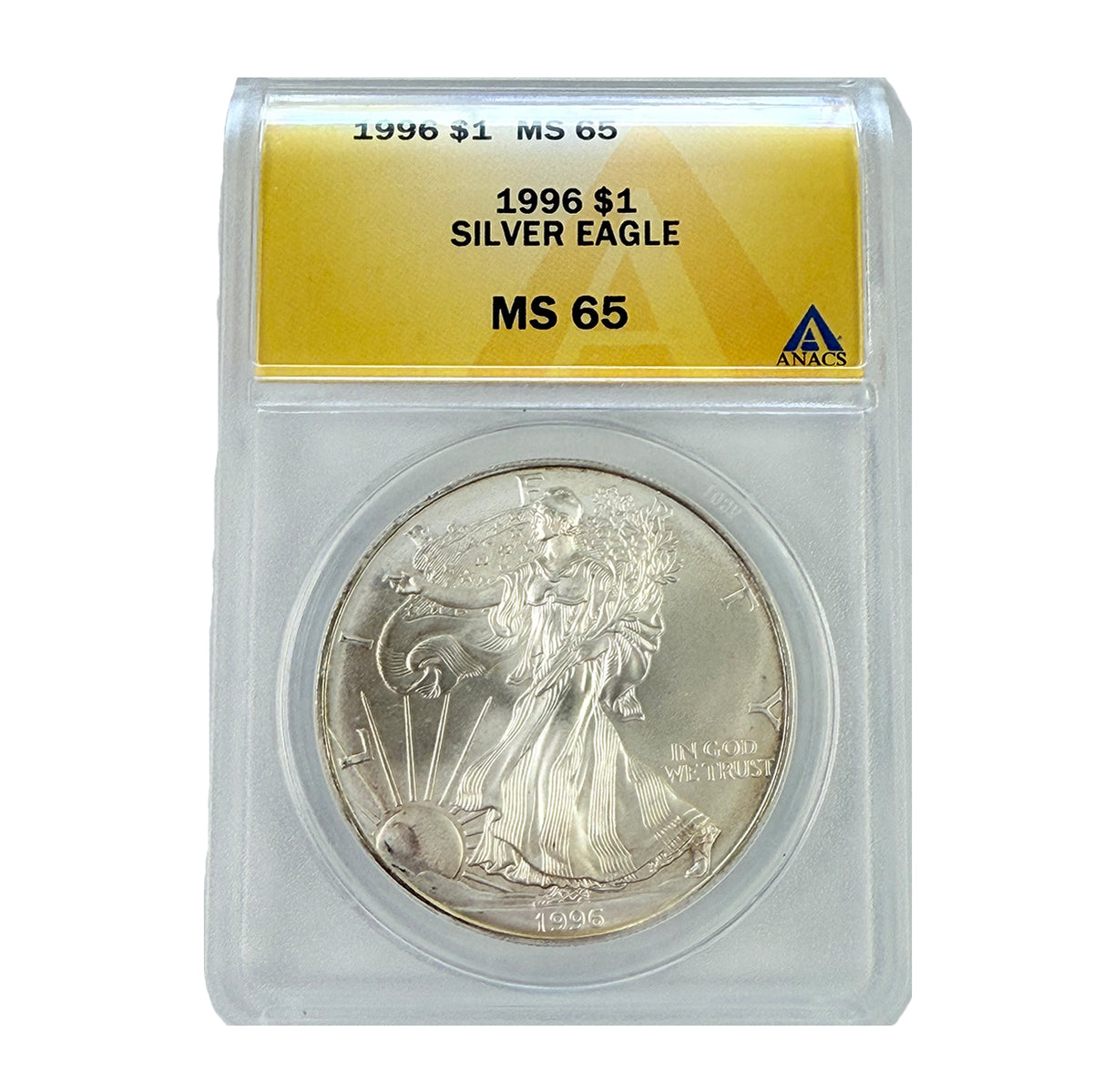 1996 1 oz American Silver Eagle ANACS MS65