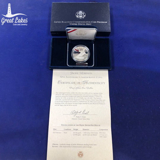 1997-S Jackie Robinson $1 Silver Commemorative Proof (With Box & CoA)