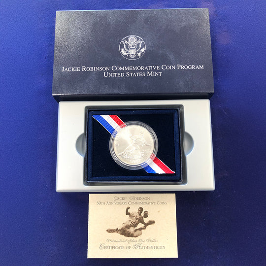 1997-S Jackie Robinson $1 Silver Commemorative Uncirculated (With Box & CoA)