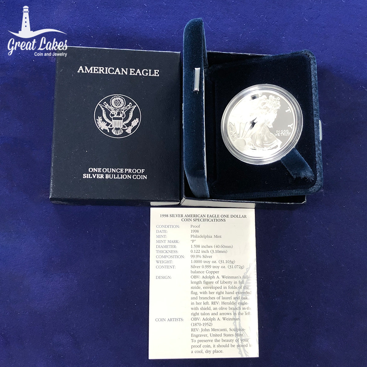 1998-P Proof 1 oz American Silver Eagle (With Box & CoA)