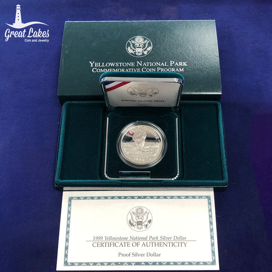 1999-P Yellowstone Proof Commemorative Silver Dollar (With Box & CoA)