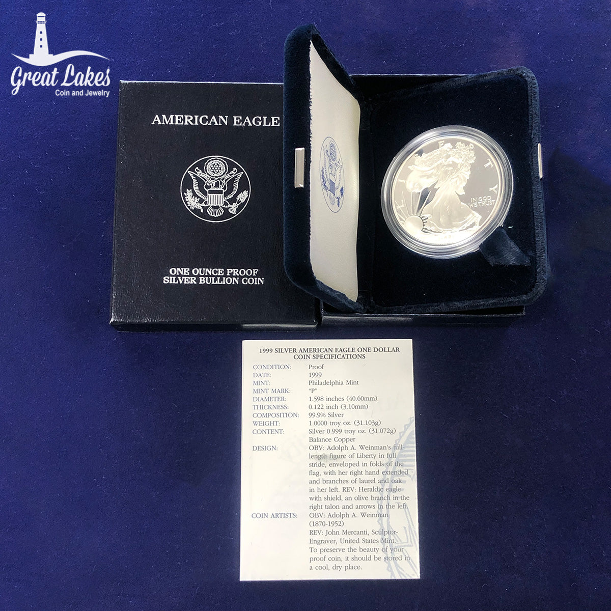 1999 Proof American Silver Eagle (With Box & CoA)