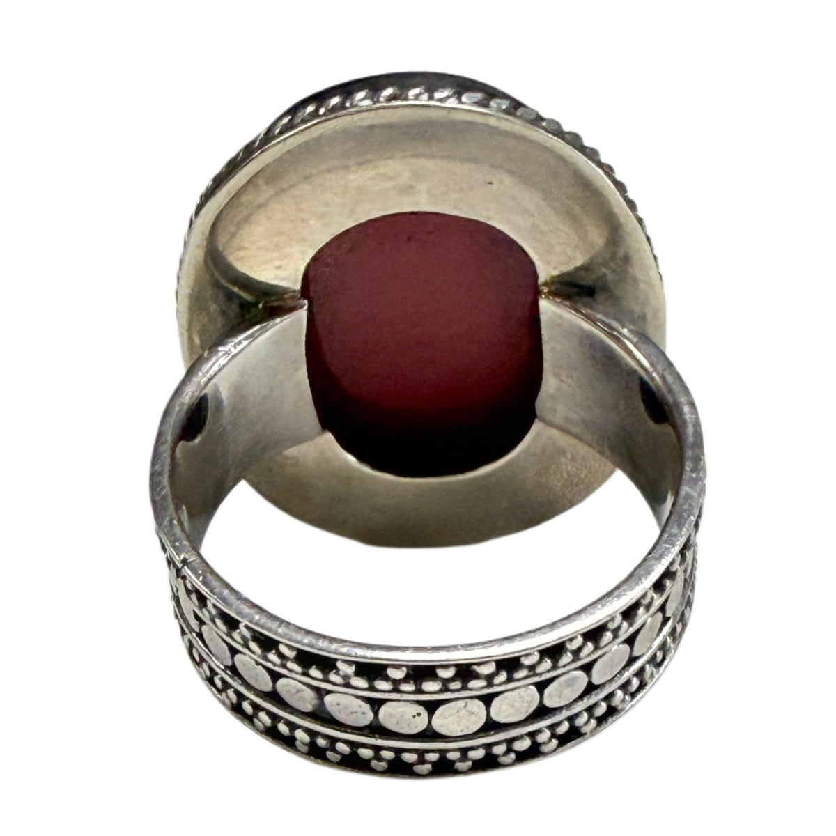 Silver & Red Coral Ring