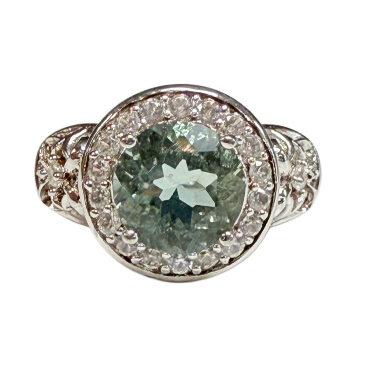 White Topaz & Green Tourmaline Silver Ring