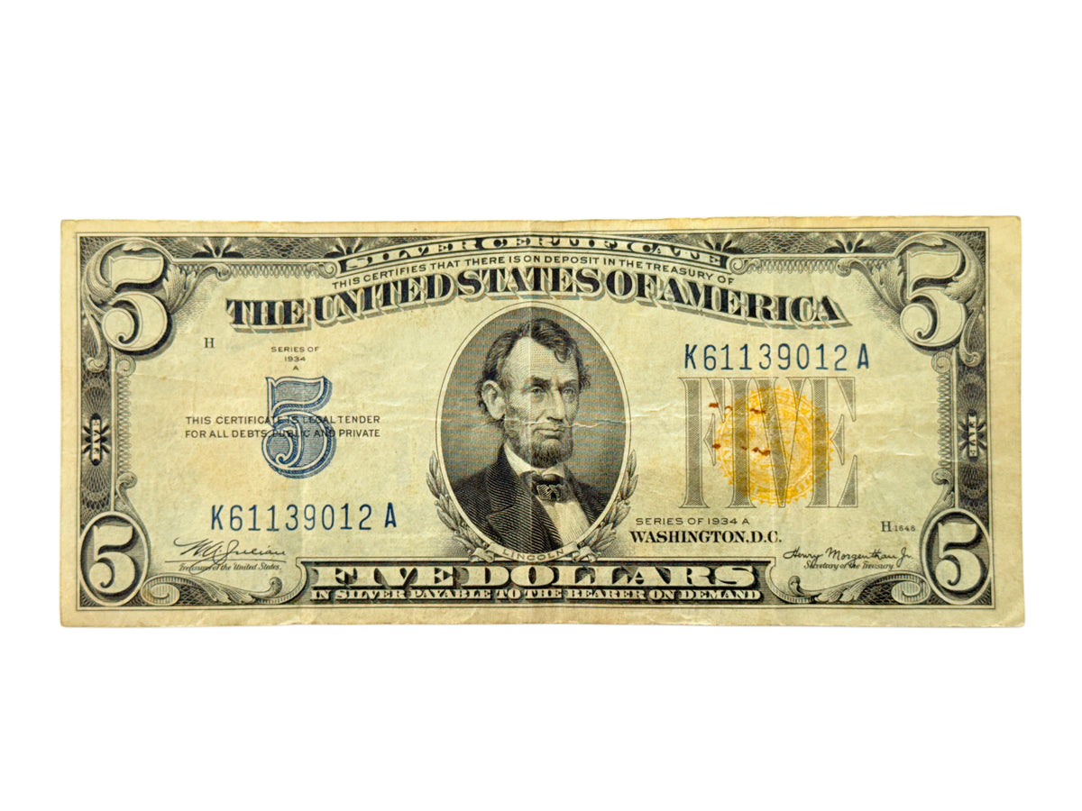 FR.2307 1934-A $5 Silver Certificate WWII Emergency Issue Note “North Africa” (VF Details)