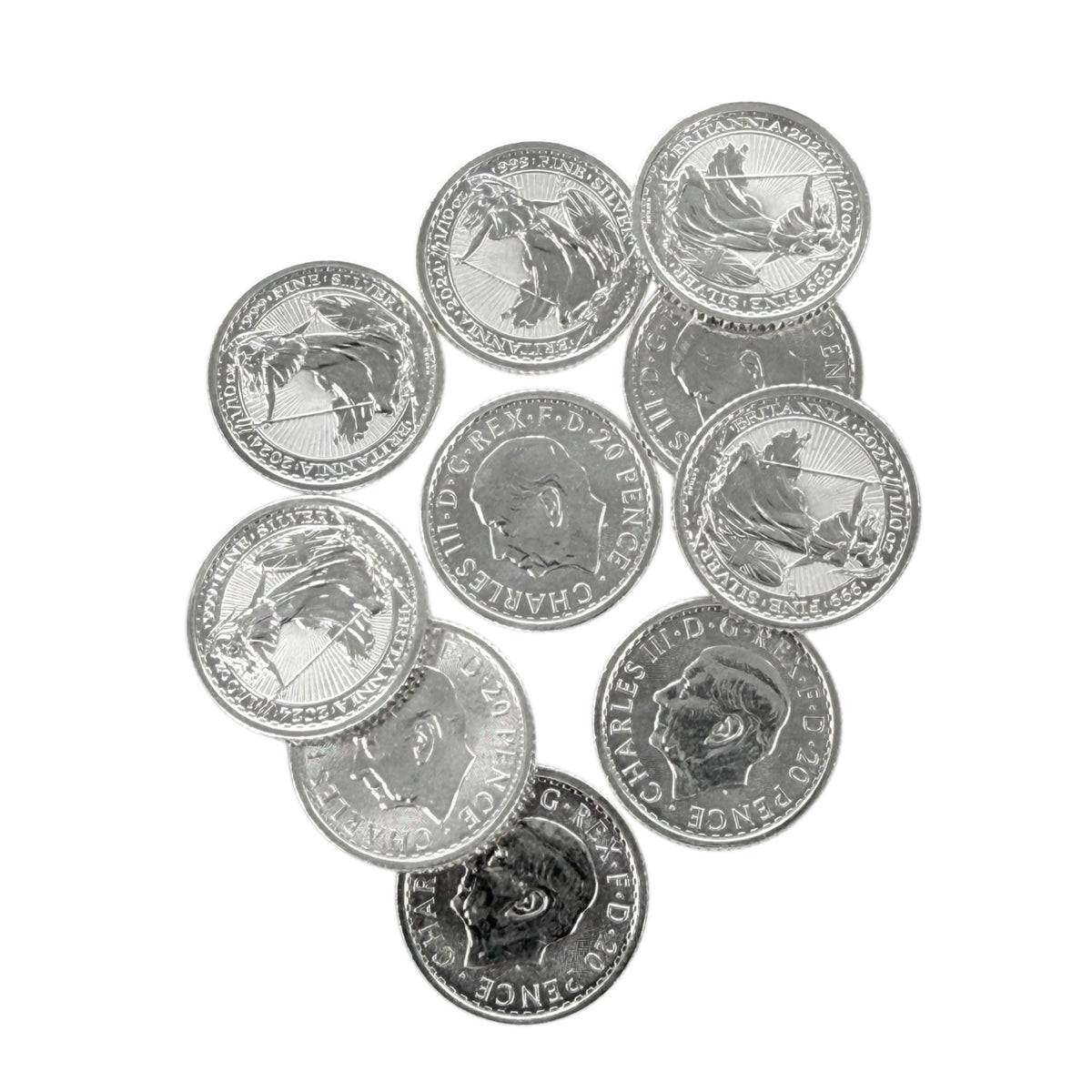 Lot of 10 1/10 oz British Silver Britannia