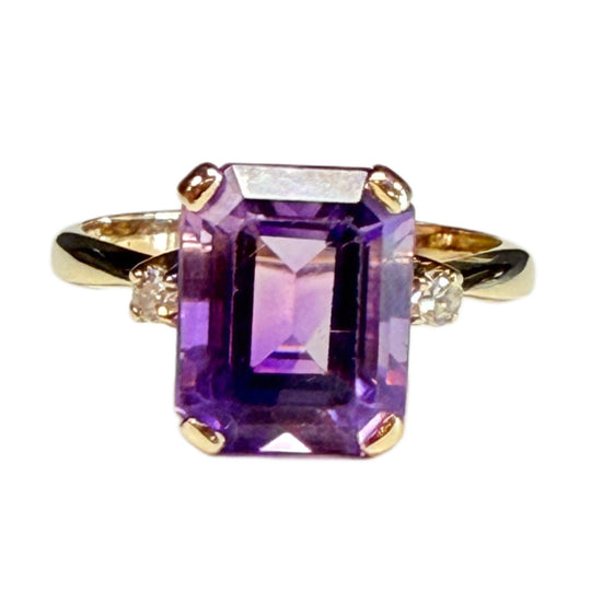 14k Gold Amethyst & Diamond Ring
