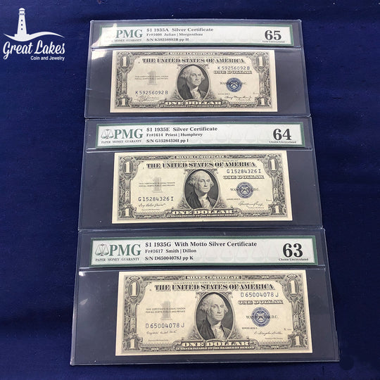 Lot of 3 1935 $1 Silver Certificates