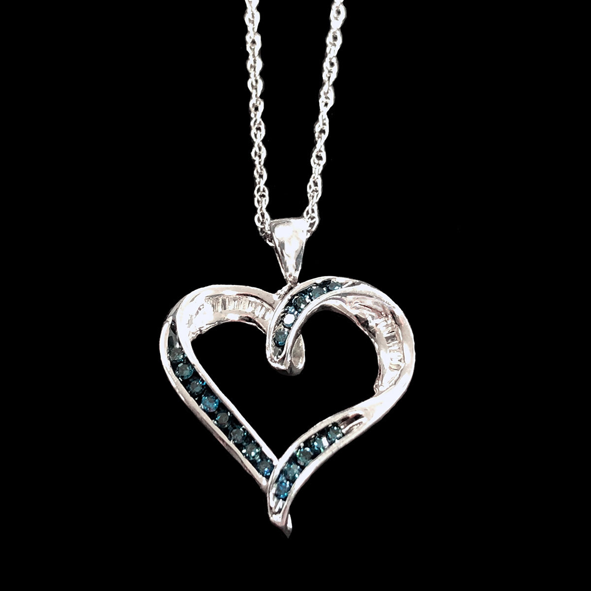 Silver & Blue Diamond Heart Necklace