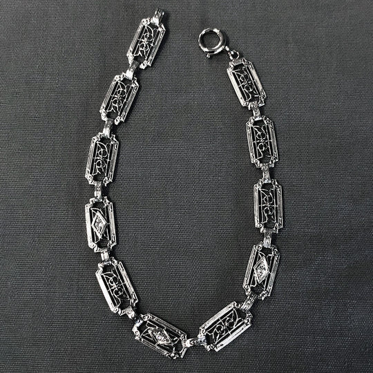 14 k White Gold Art Deco Filigree Bracelet