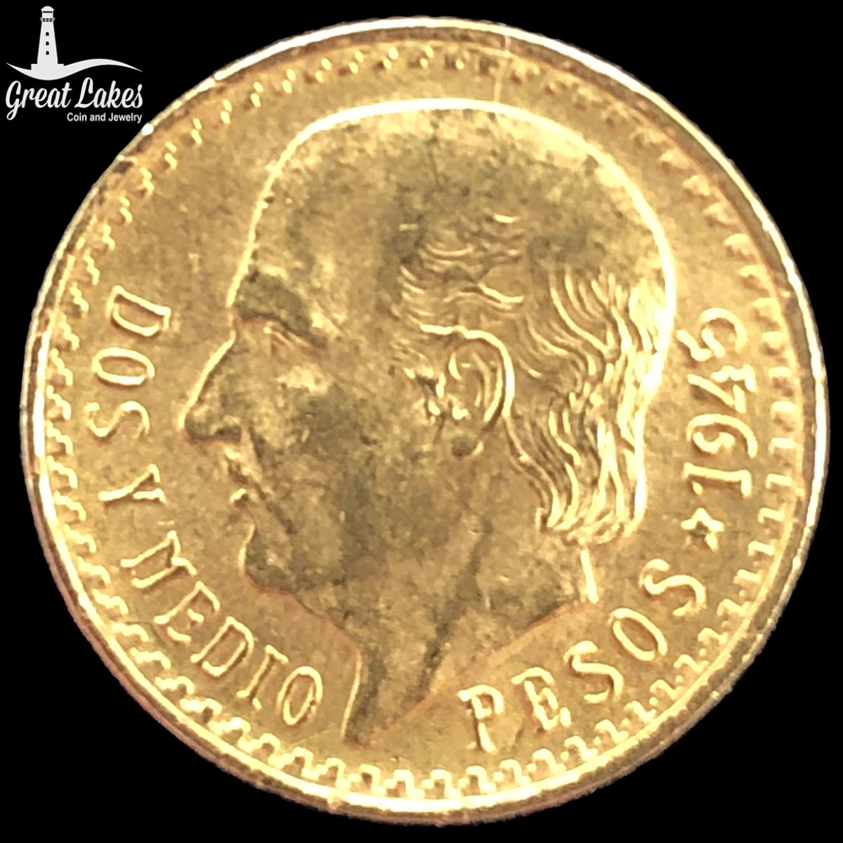 1945 Mexican 2 1/2 Pesos Gold Coin (AU)