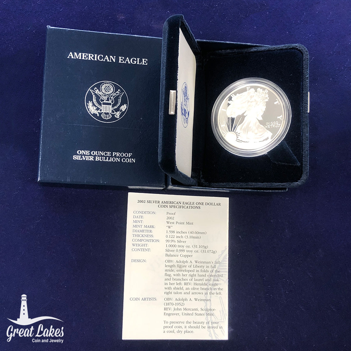 2002 Proof American Silver Eagle (With Box & CoA)