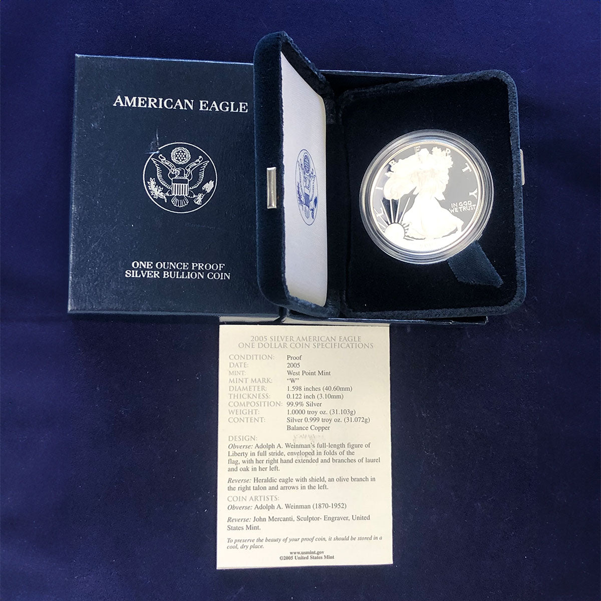 2005 Proof American Silver Eagle (With Box &amp; CoA)