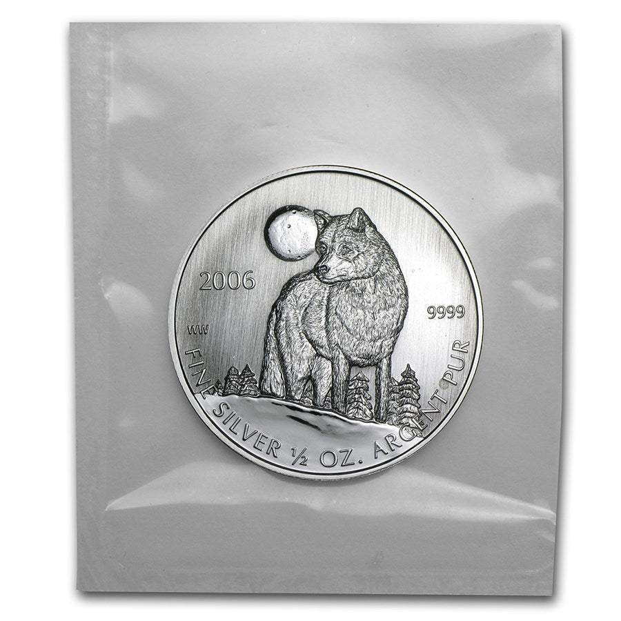 Lot of 10 Royal Canadian Mint 1/2 oz Silver Timber Wolves