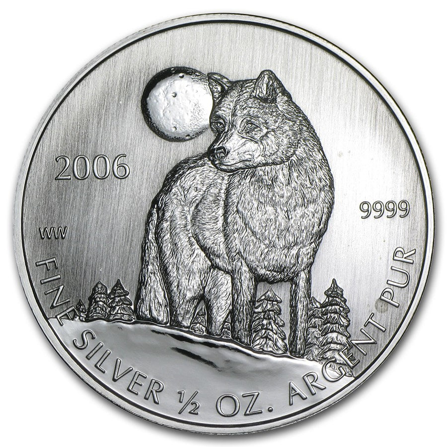 Lot of 10 Royal Canadian Mint 1/2 oz Silver Timber Wolves