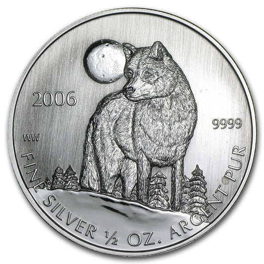 Lot of 10 Royal Canadian Mint 1/2 oz Silver Timber Wolves