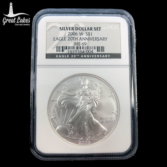 2006 W 1 oz American Silver Eagle NGC MS69 20th Anniversary Holder