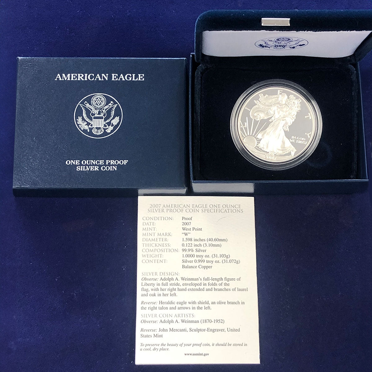 2007 Proof American Silver Eagle (With Box &amp; CoA)