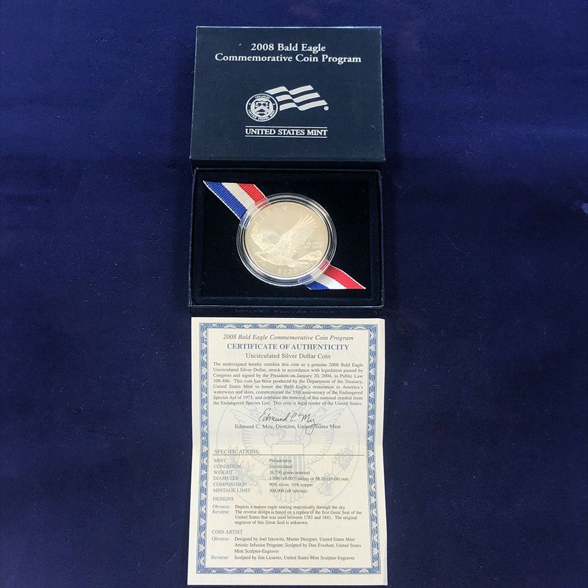 2008-P Bald Eagle $1 Silver Uncirculated (With Box &amp; COA)