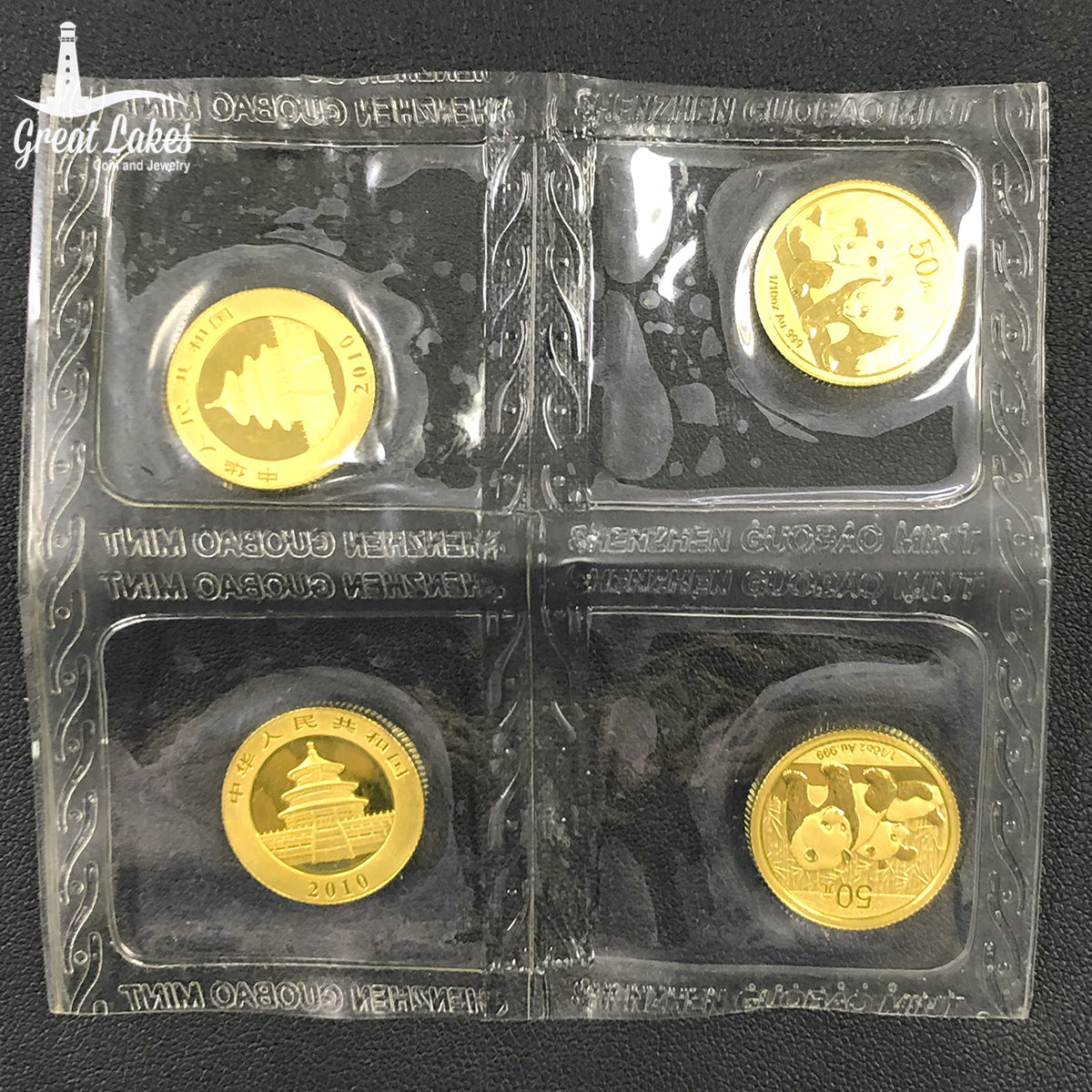 Lot of 4 2010 Chinese 1/10 oz Gold Pandas (BU) - Great Lakes Coin