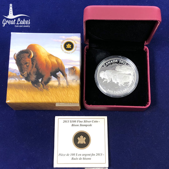 2013 Canadian $100 Silver Bison Stampede (With Box & CoA)