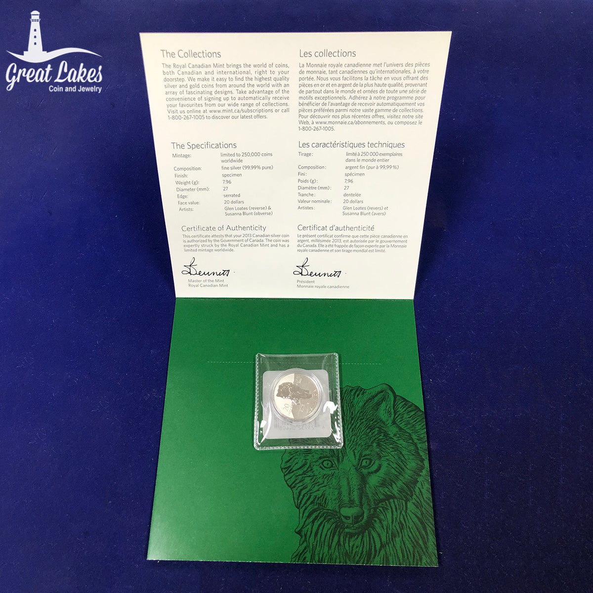 2013 $20 Silver Canadian Wolf (With Box & CoA)