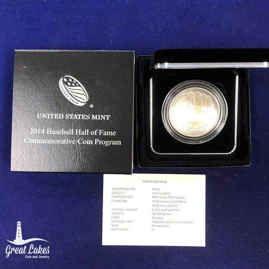 2014-P $1 Baseball Hall of Fame Commemorative BU (With Box & CoA)
