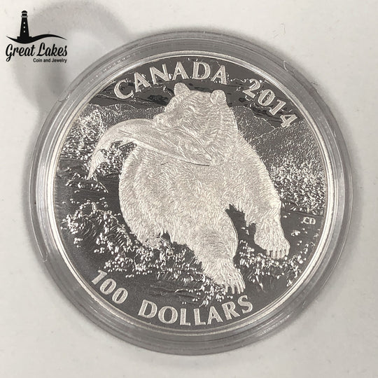 2014 Canadian $100 1 oz Silver Grizzly Bear (With Box & CoA)