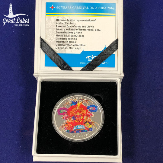 2014 Aruba Carnival 5 Florin Silver Coin (With Box & CoA)