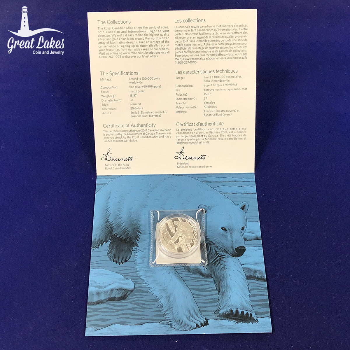 2014 Canadian $50 Silver Polar Bear (With OGP & CoA)