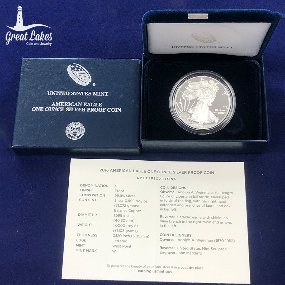 2016 Proof American Silver Eagle (With Box & CoA)