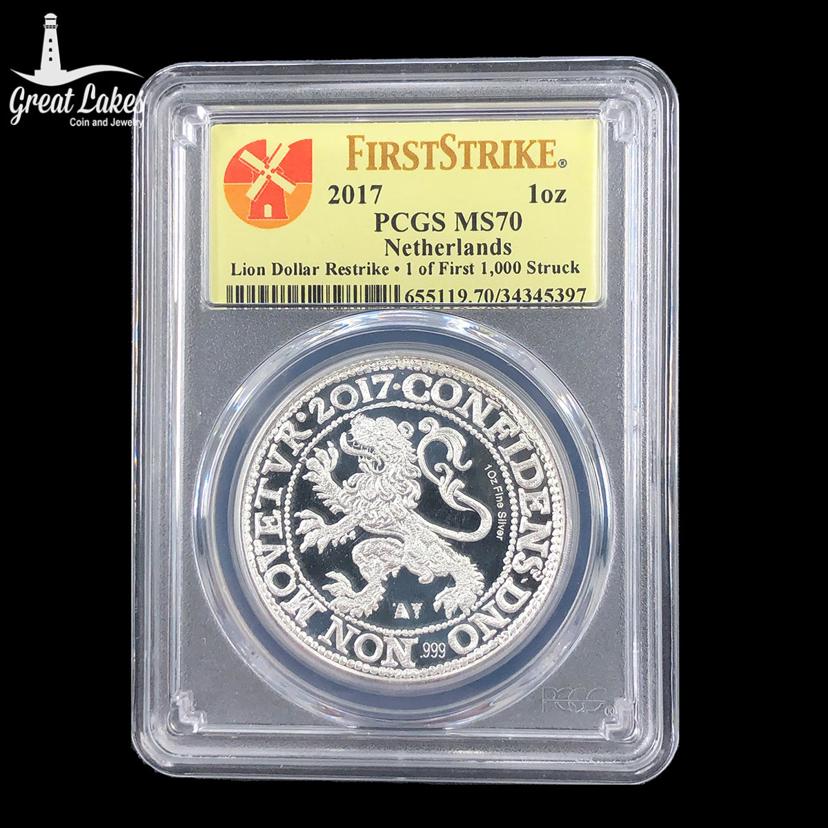 2017 Netherlands 1 oz Silver Lion Dollar PCGS MS70 (FS)