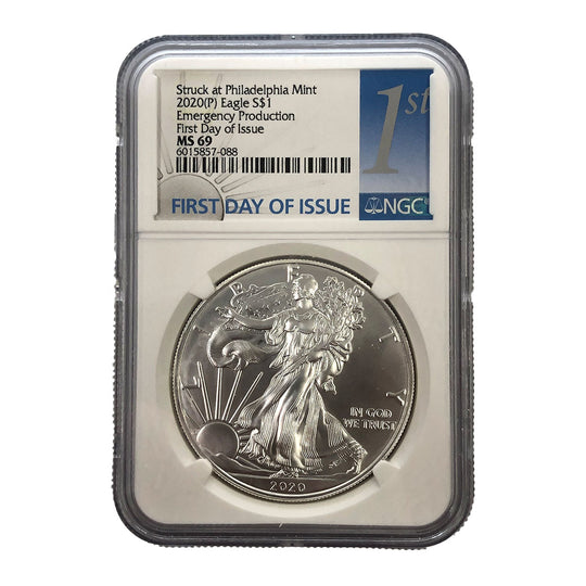 2020 (P) 1 oz American Silver Eagle Emergency Production NGC MS69 FDOI