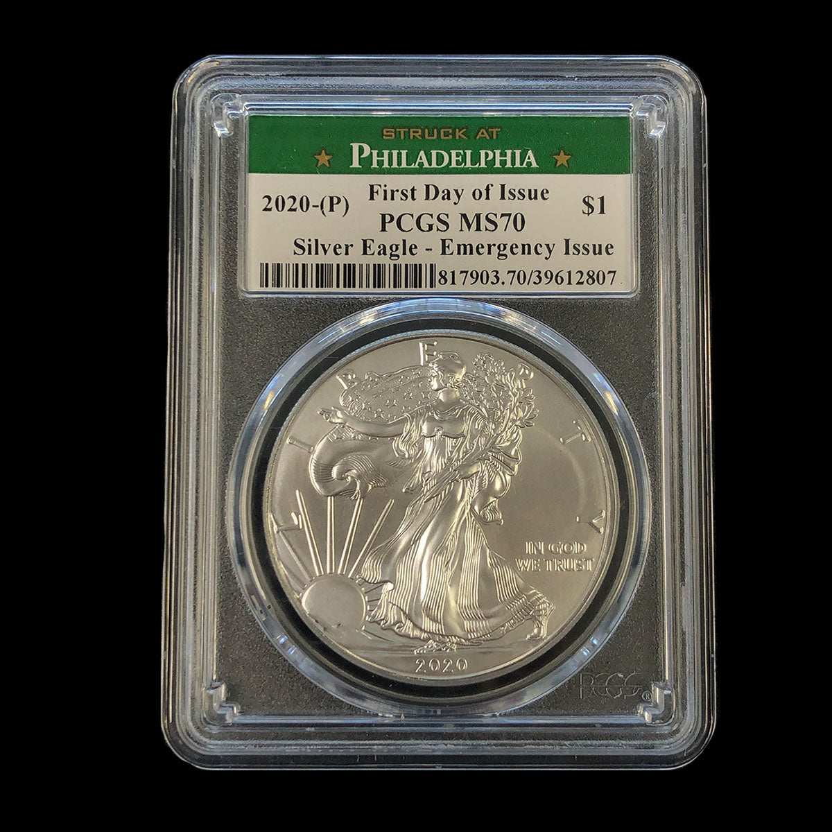2020 (P) 1 oz American Silver Eagle PCGS MS70 Emergency Issue (FDoI)