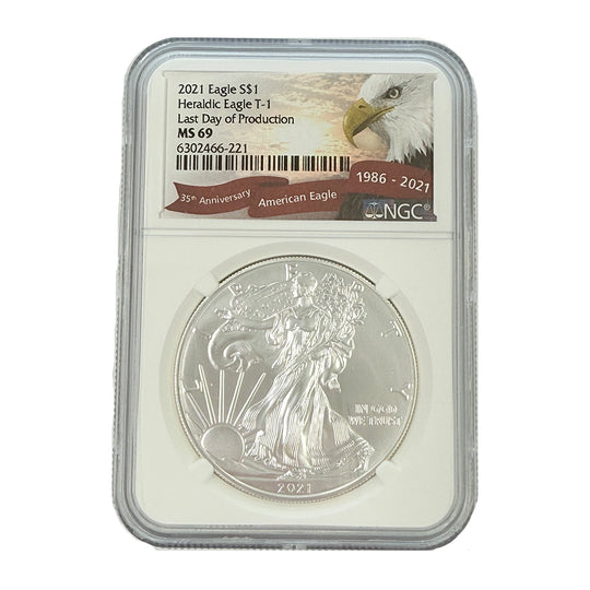 2021-S Heraldic T-1 1 oz American Silver Eagle NGC MS69 LDoP