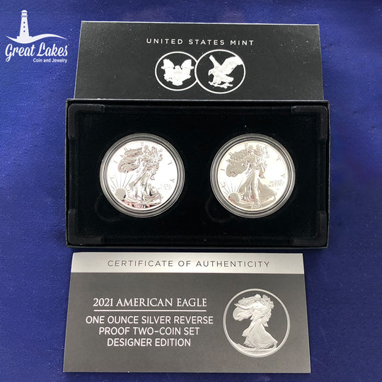 2021 American Silver Eagle Reverse Proof Two Coin Set (With Box & CoA)