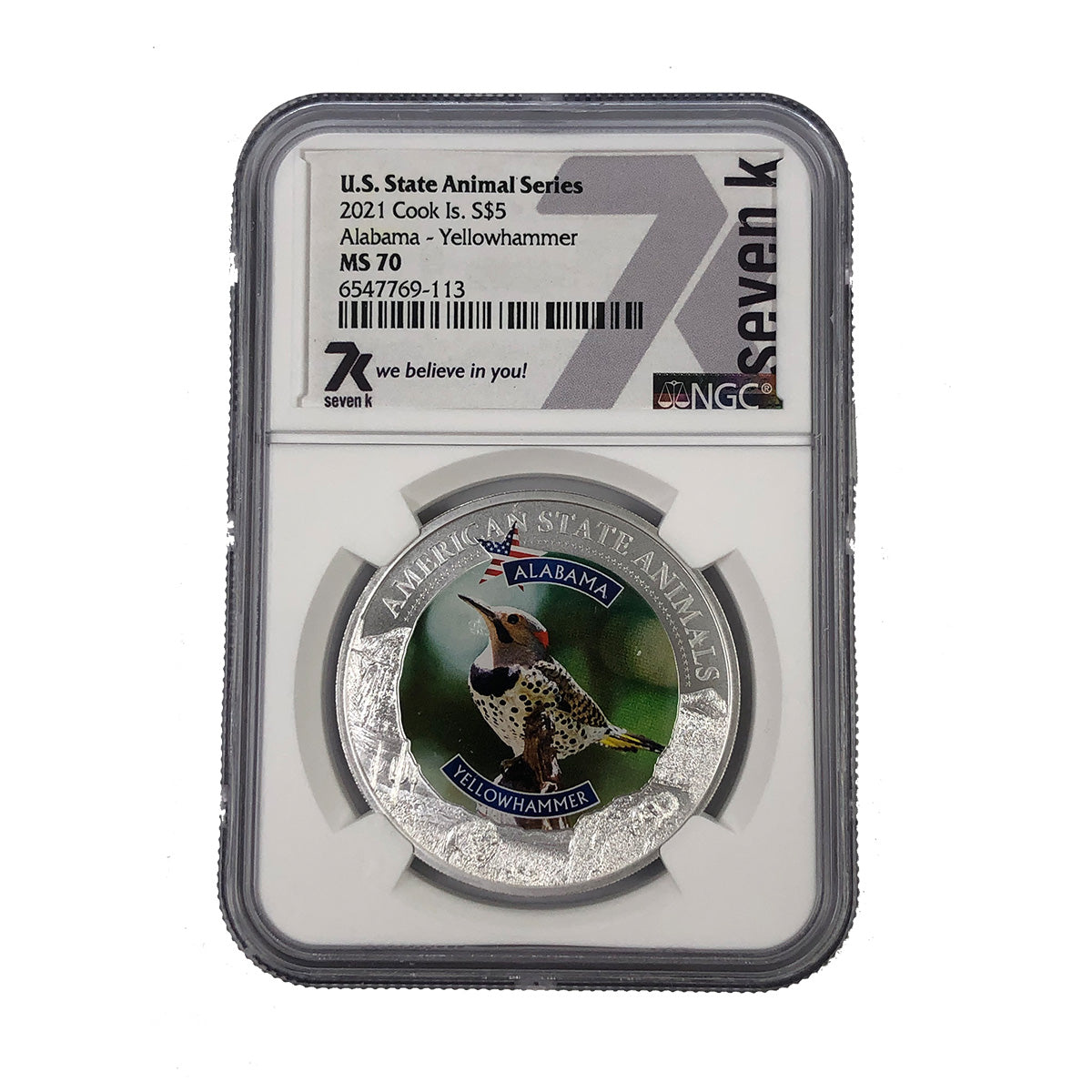 2021 Cook Island 1 oz Silver Alabama Yellowhammer NGC MS70