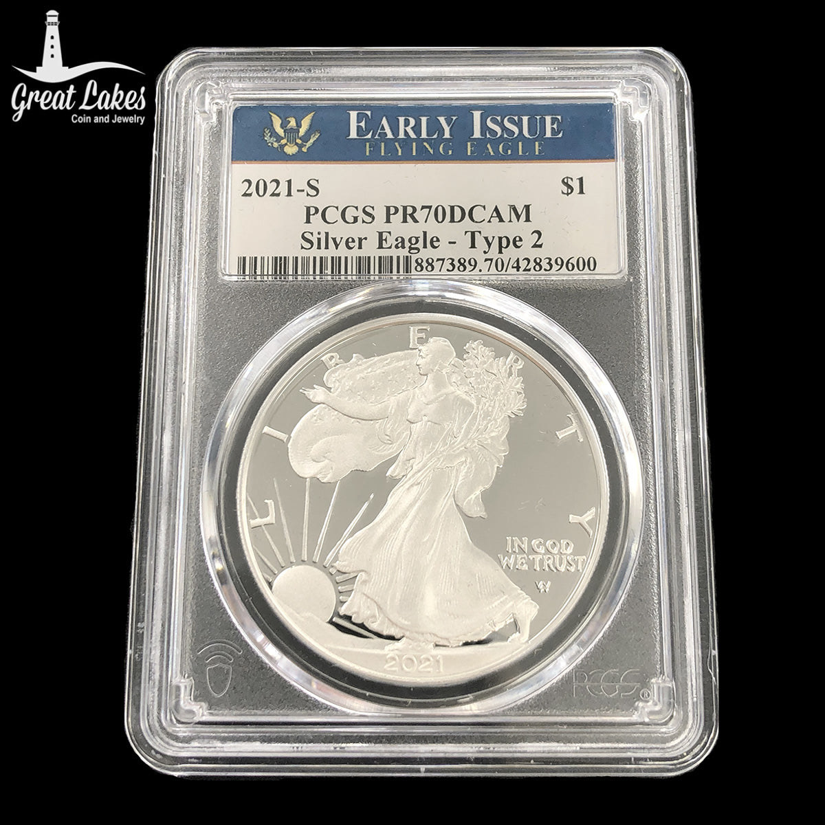 2021-S Type 2 $1 American Silver Eagle PCGS PR70 DCAM Early Issue