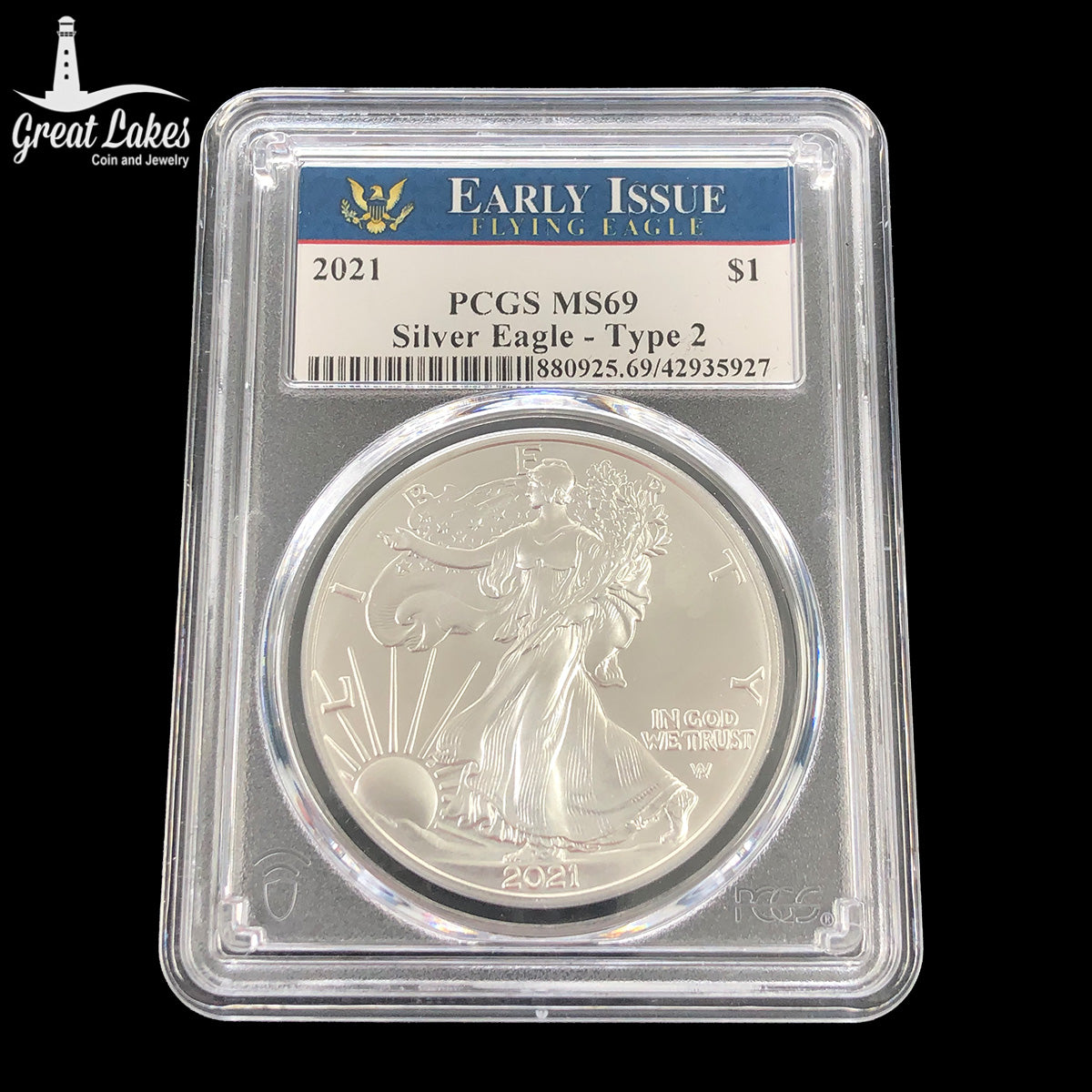 2021 Type 2 $1 American Silver Eagle PCGS MS69 Early Release