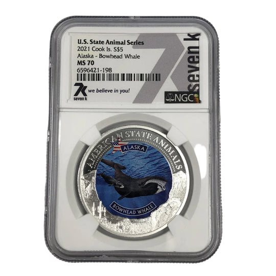 2021 Cook Island 1 oz Silver Alaska Bowhead Whale NGC MS70