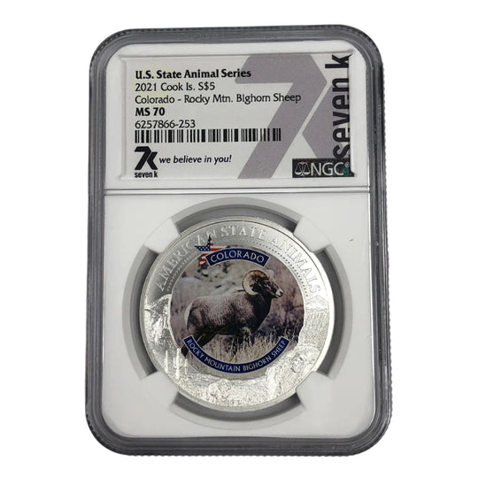 2021 Cook Island 1 oz Silver Colorado Rocky Mountain Bighorn Sheep NGC MS70