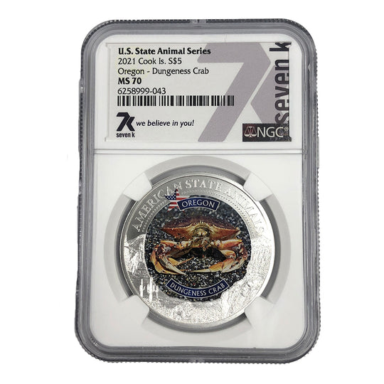 2021 Cook Island 1 oz Silver Oregon Dungeness Crab NGC MS70