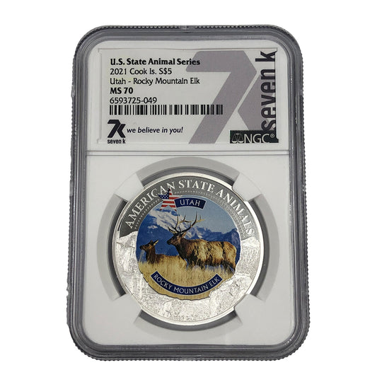 2021 Cook Island 1 oz Silver Utah Rocky Mountain Elk NGC MS70