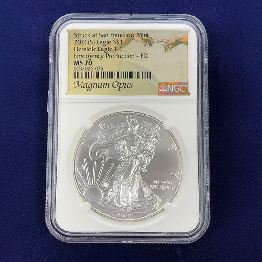 2021-S Heraldic T-1 1 oz American Silver Eagle NGC MS70 Emergency Production FDI