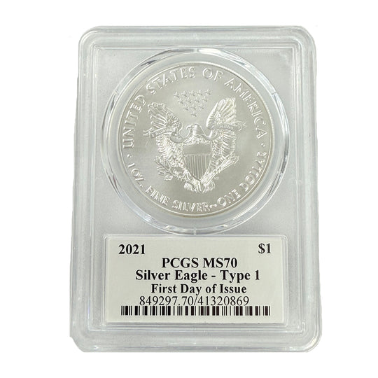 2021 T1 1 oz American Silver Eagle PCGS MS70 FDoI