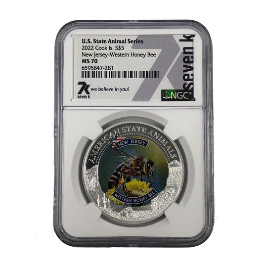 2022 Cook Island 1 oz Silver New Jersey Western Honey Bee NGC MS70