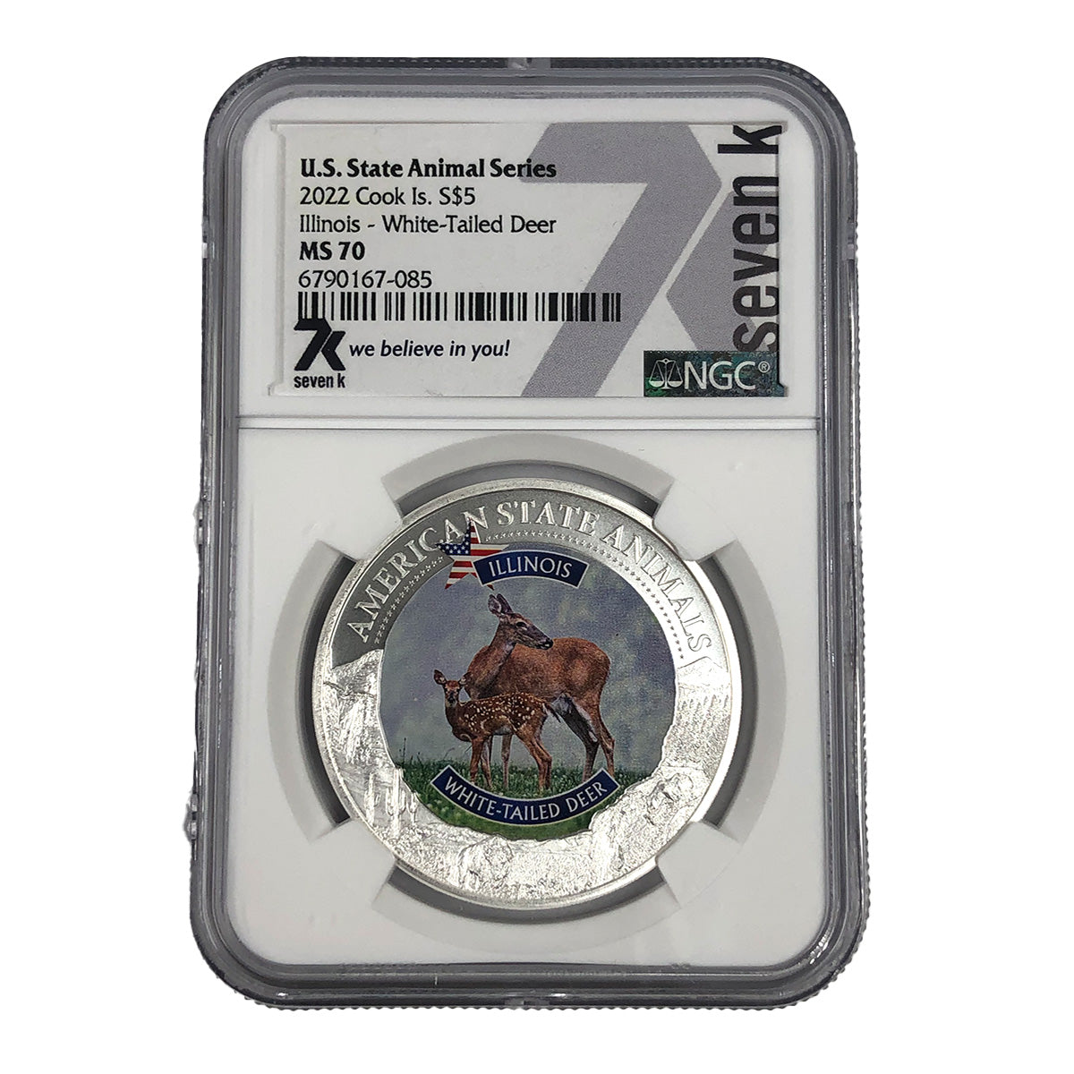 2022 Cook Island 1 oz Silver Illinois White Tailed Deer NGC MS70