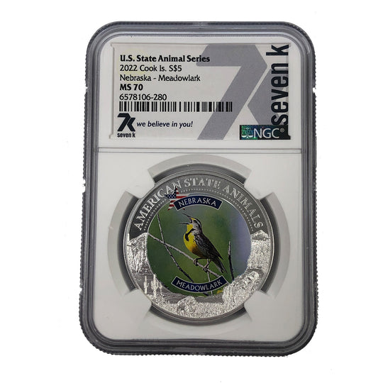 2022 Cook Island 1 oz Silver Nebraska Meadowlark NGC MS70