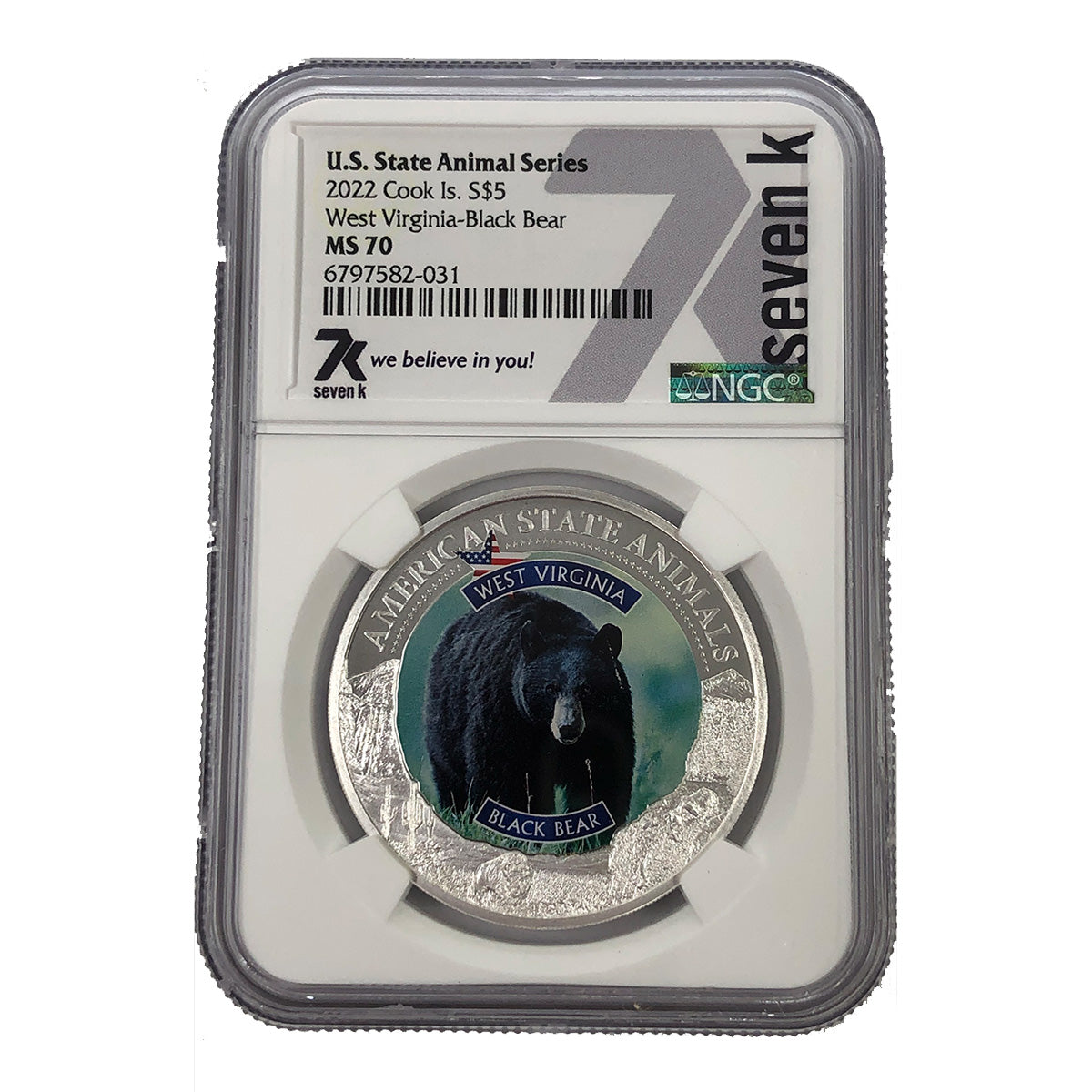 2022 Cook Island 1 oz Silver West Virginia Black Bear NGC MS70