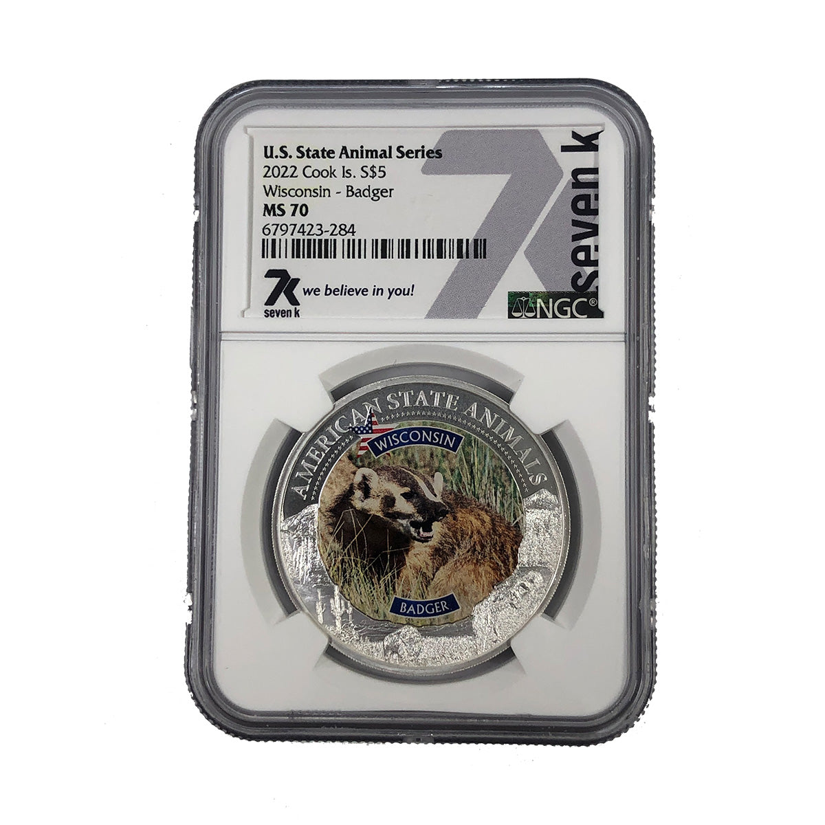 2022 Cook Island 1 oz Silver Wisconsin Badger NGC MS70